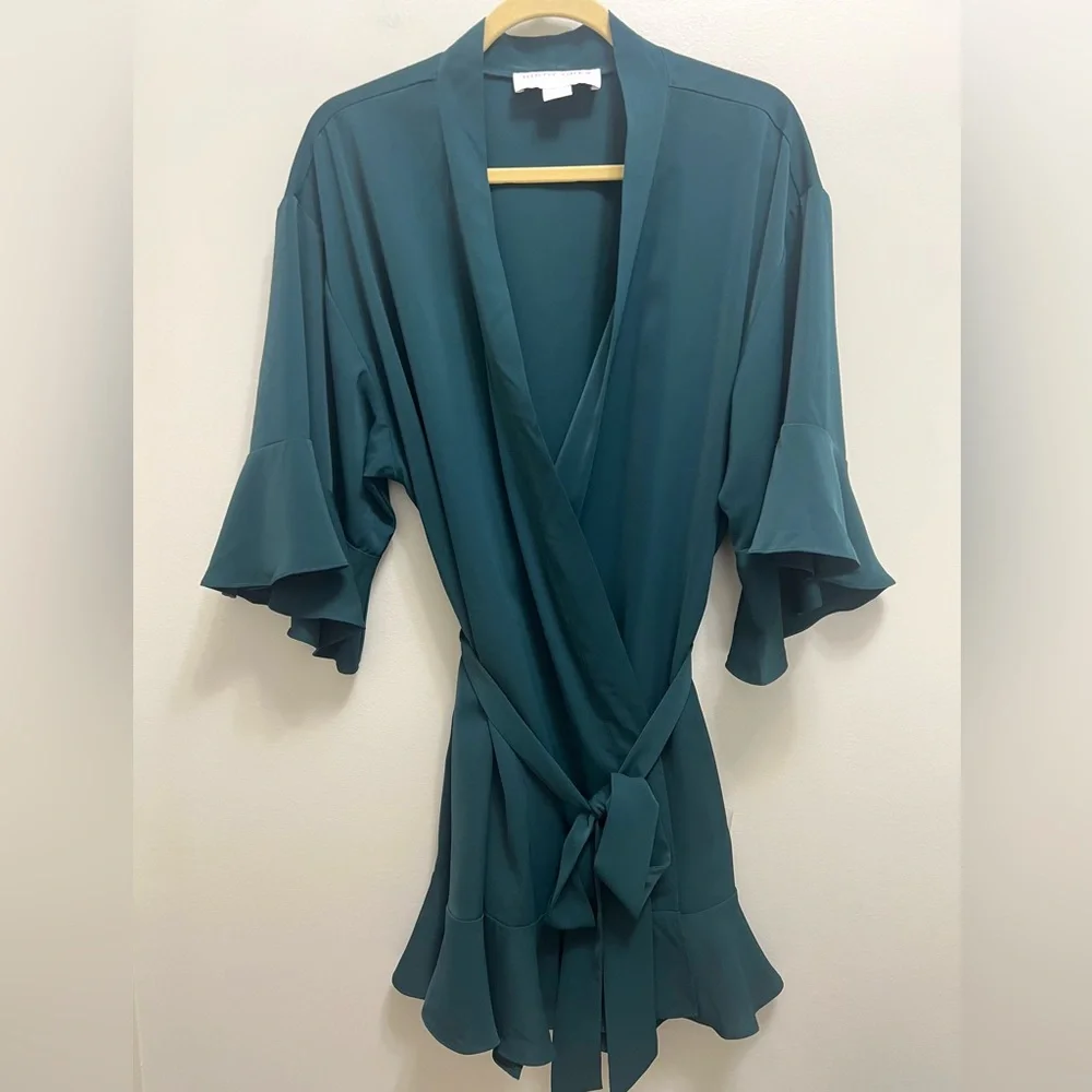 Birdy Grey Robe Dress Ruffle Detail Waist Tie Emerald Green Size M / L
